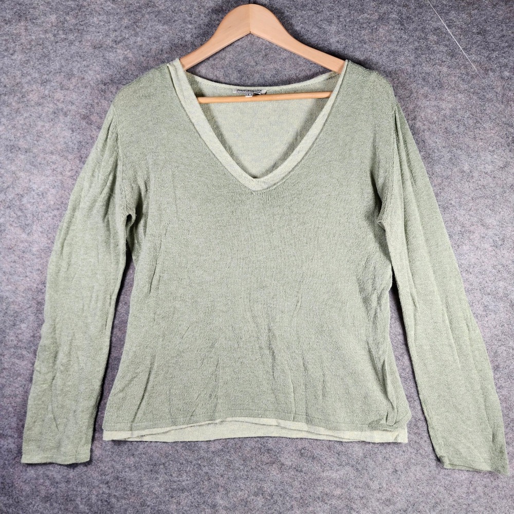 Indigenous Organic Fair Trade‎ Women Green V-Neck Knit Sweater Top L Open Weave